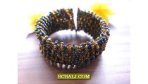 Bali Glass Beads Golden Color Bracelets Cuff 